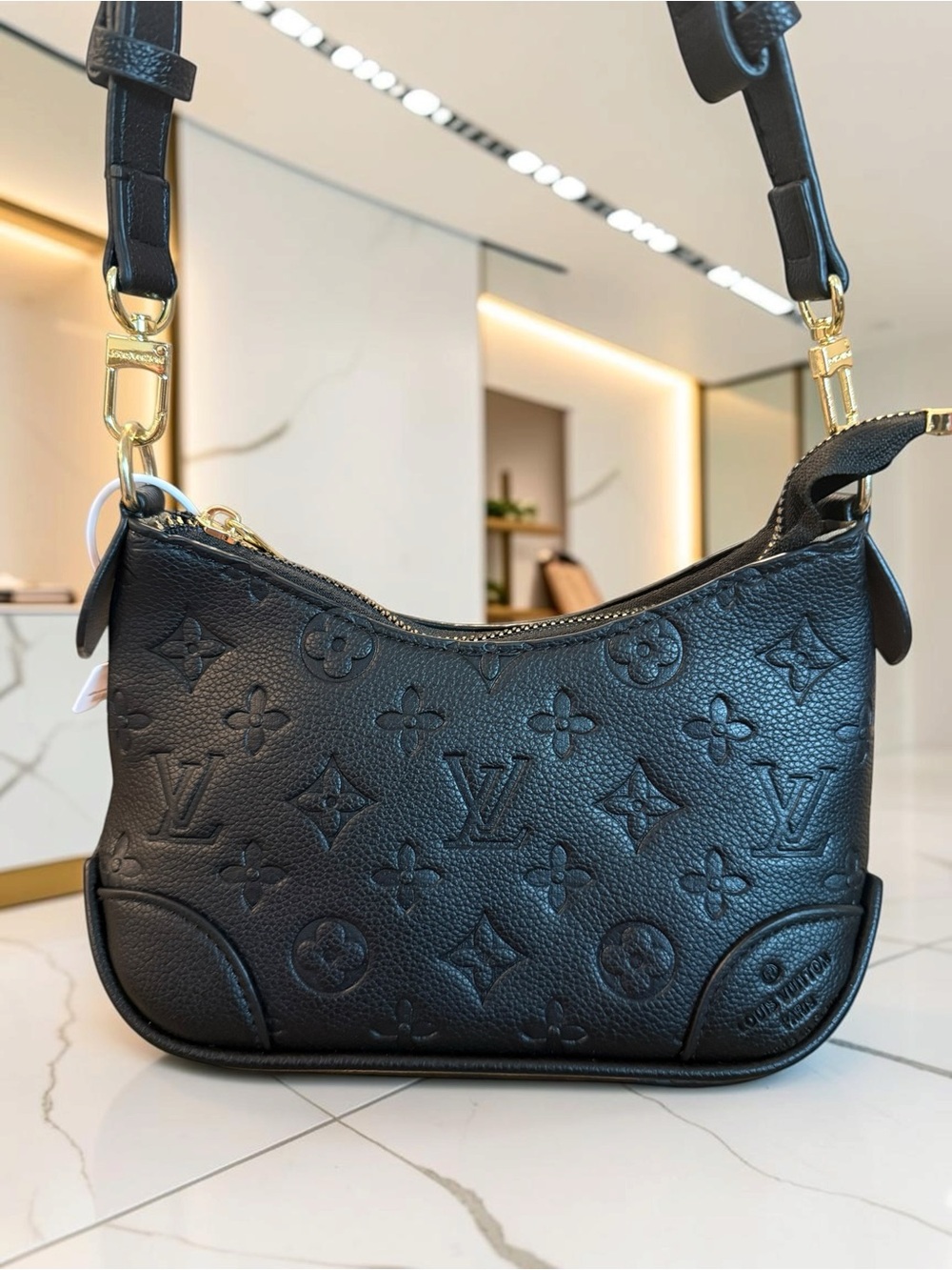 NWOT Source Unknown Black Embossed Monogram Shoulder Bag with Gold Hardware